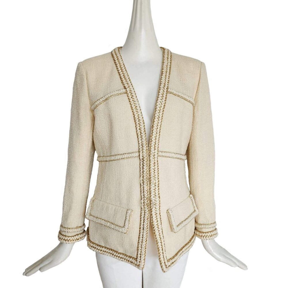 CHANEL ECRU 2017 17A PARIS COSMOPOLITE COLLECTION TWEED JACKET (40)